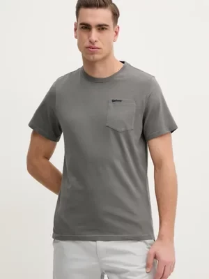 Barbour t-shirt bawełniany męski kolor brązowy gładki