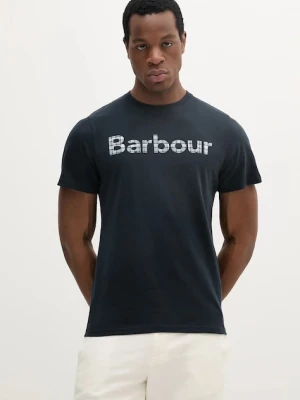 Barbour t-shirt bawełniany męski kolor granatowy z nadrukiem