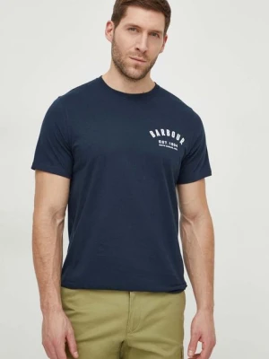 Barbour t-shirt bawełniany męski kolor granatowy z nadrukiem MTS0502