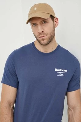 Barbour t-shirt bawełniany męski kolor niebieski z nadrukiem