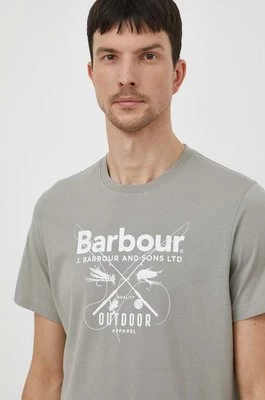 Barbour t-shirt bawełniany męski kolor zielony z nadrukiem MTS1256