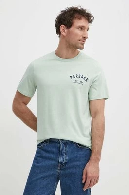 Barbour t-shirt bawełniany męski kolor zielony z nadrukiem MTS0502