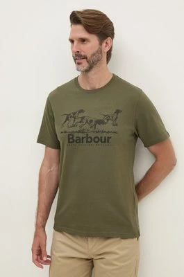 Barbour t-shirt bawełniany męski kolor zielony z nadrukiem MTS1346