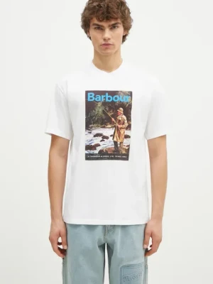 Barbour t-shirt bawełniany Mortt OS Graphic męski kolor biały z nadrukiem MTS1340