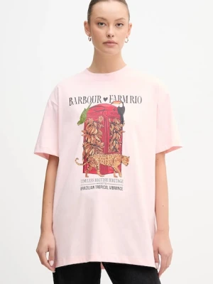 Barbour t-shirt bawełniany x Farm Rio damski kolor różowy LTS0699
