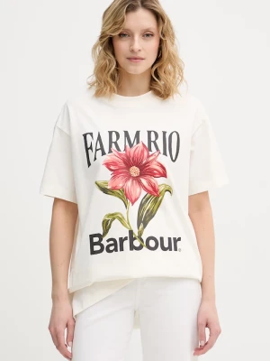 Barbour T-shirt damski bawełniany x Farm Rio beżowy