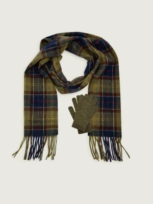Barbour Wełniany zestaw Tartan oliwkowy