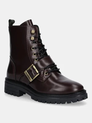 Barbour workery skórzane Ouseburne damskie kolor bordowy na płaskim obcasie LFO0772RE91