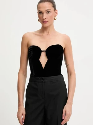 Bardot body welurowe damska kolor czarny gładka 58787TB