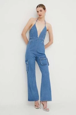 Bardot kombinezon jeansowy ZERAH kolor niebieski z dekoltem w szpic 91342PB