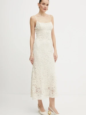 Bardot sukienka bawełniana kolor beżowy midi dopasowana 57998DB6