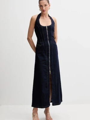 Bardot sukienka jeansowa kolor granatowy maxi rozkloszowana 91426DB