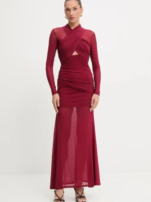 Bardot sukienka kolor bordowy maxi dopasowana 59987DB