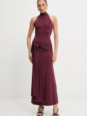 Bardot sukienka kolor bordowy maxi dopasowana 60102DB