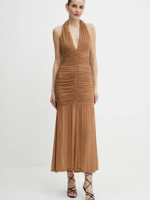 Bardot sukienka kolor brązowy maxi dopasowana 59872DB