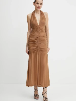 Bardot sukienka kolor brązowy maxi dopasowana 59872DB