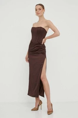 Bardot sukienka kolor brązowy midi dopasowana