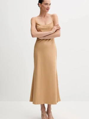 Bardot sukienka kolor brązowy midi rozkloszowana 59194DB3