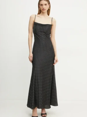 Bardot sukienka kolor czarny maxi rozkloszowana 59709DB4