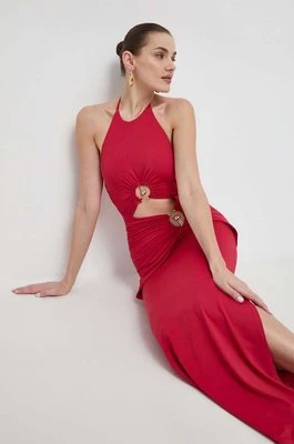 Bardot sukienka kolor czerwony maxi dopasowana