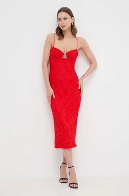 Bardot sukienka kolor czerwony midi dopasowana
