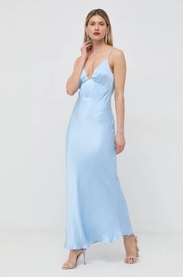 Bardot sukienka kolor niebieski maxi rozkloszowana