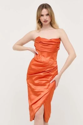 Bardot sukienka kolor pomarańczowy midi prosta