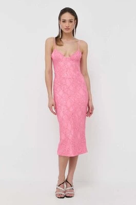 Bardot sukienka kolor różowy midi prosta