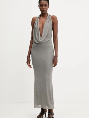 Bardot sukienka kolor srebrny midi dopasowana 59814DB1