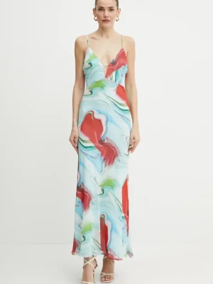 Bardot sukienka kolor turkusowy maxi dopasowana 59870DB