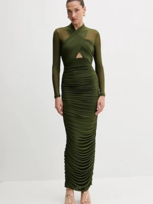 Bardot sukienka kolor zielony maxi dopasowana 60119DB