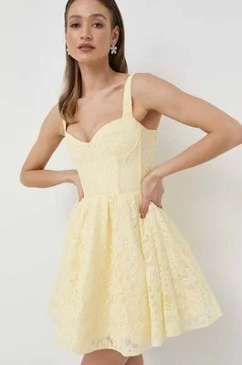 Bardot sukienka kolor żółty mini rozkloszowana