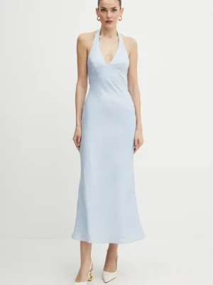 Bardot sukienka lniana kolor niebieski midi prosta 59780DB