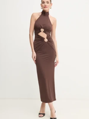 Bardot sukienka NEVE kolor brązowy maxi dopasowana 59824DB