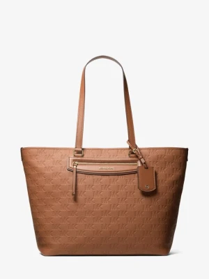 Bardzo duża skórzana podróżna torba tote Jet Set z wytłoczonym logo Michael Kors BRĄZOWY (Brązowy)