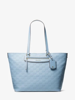 Bardzo duża skórzana podróżna torba tote Jet Set z wytłoczonym logo Michael Kors CHAMBRAY (Niebieski)