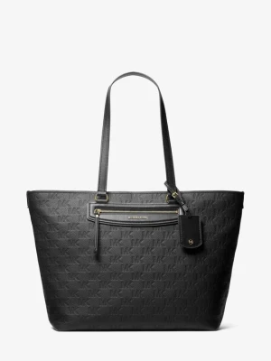 Bardzo duża skórzana podróżna torba tote Jet Set z wytłoczonym logo Michael Kors CZARNY (Czarny)