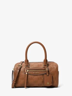 Bardzo mała skórzana podróżna torba Jet Set typu worek do przewieszenia przez ramię z wytłoczonym logo Michael Kors BRĄZOWY (Brązowy)