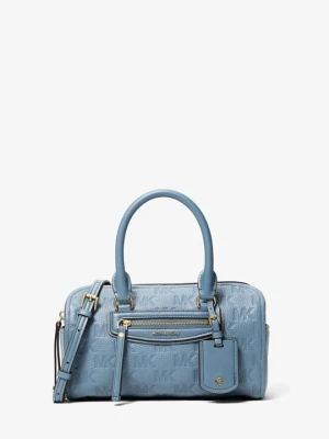 Bardzo mała skórzana podróżna torba Jet Set typu worek do przewieszenia przez ramię z wytłoczonym logo Michael Kors CHAMBRAY (Niebieski)