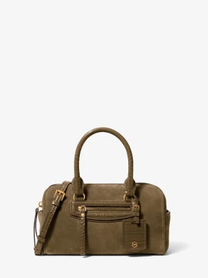 Bardzo mała zamszowa torebka typu worek Jet Set do przewieszenia przez ramię Michael Kors LODEN (Zielony)