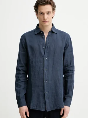 BARENA VENEZIA koszula lniana Camicia Mola męska kolor granatowy regular z kołnierzykiem klasycznym CAU5077.3007