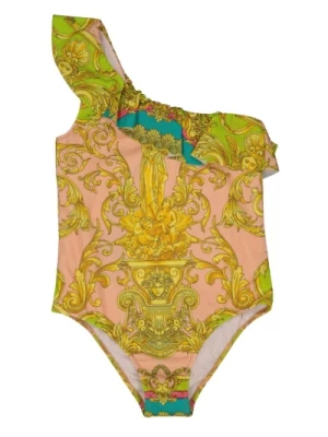 Barocco Goddess Asymetryczny Strój Kąpielowy z Falbankami Versace