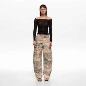 BARREL - Spodnie denim klamra Lace kość słoniowa BIMBA Y LOLA LACE PRINT IVORY