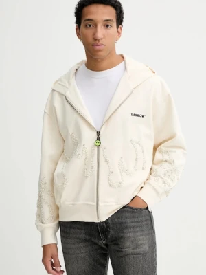 Barrow bluza bawełniana kolor beżowy z kapturem z aplikacją F5BWUAZH080