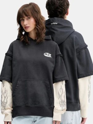 Barrow bluza bawełniana kolor szary z kapturem z nadrukiem F5BWUAHS116