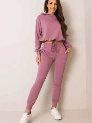 BASIC Komplet dresowy damski - bluza z kapturem i spodnie - różowe BASIC FEEL GOOD