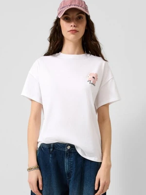 Baumwollshirt mit Rücken- und Frontprint QS biały