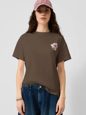 Baumwollshirt mit Rücken- und Frontprint QS brązowy
