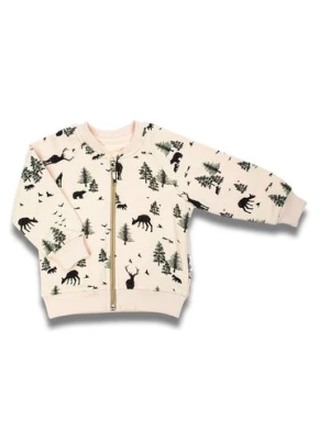 Bawełniana beżowa bluza niemowlęca chłopięca z motywem leśnym Nicol