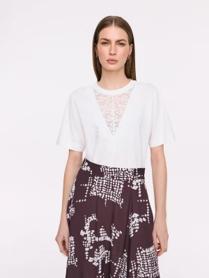 Bawełniana biała bluzka z koronkową wstawką TARANKO